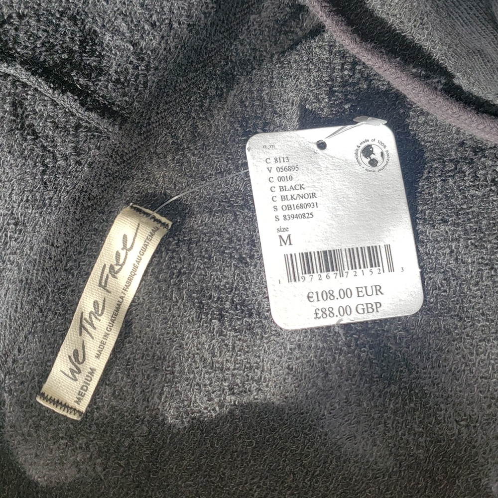 Free People Hoodie Zip Camden Black Medium nwt - Picture 8 of 10